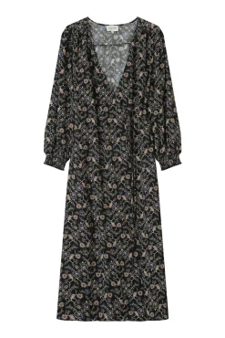Vestido longo tipo envelope, estampado com motivo floral
