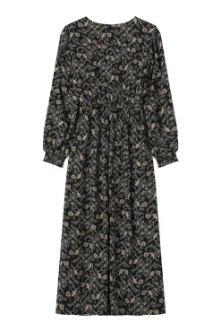 Vestido longo tipo envelope, estampado com motivo floral