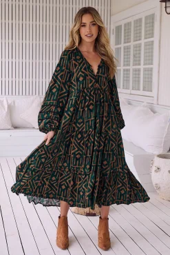 Vestido midi com estampado esmeralda Eve