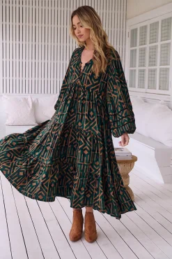 Vestido midi com estampado esmeralda Eve