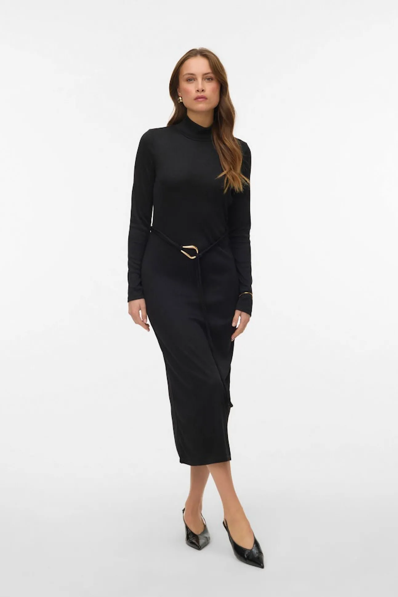 Vestido midi de malha com gola malha