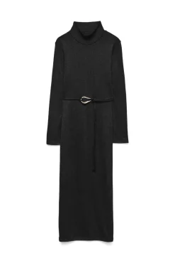 Vestido midi de malha com gola malha