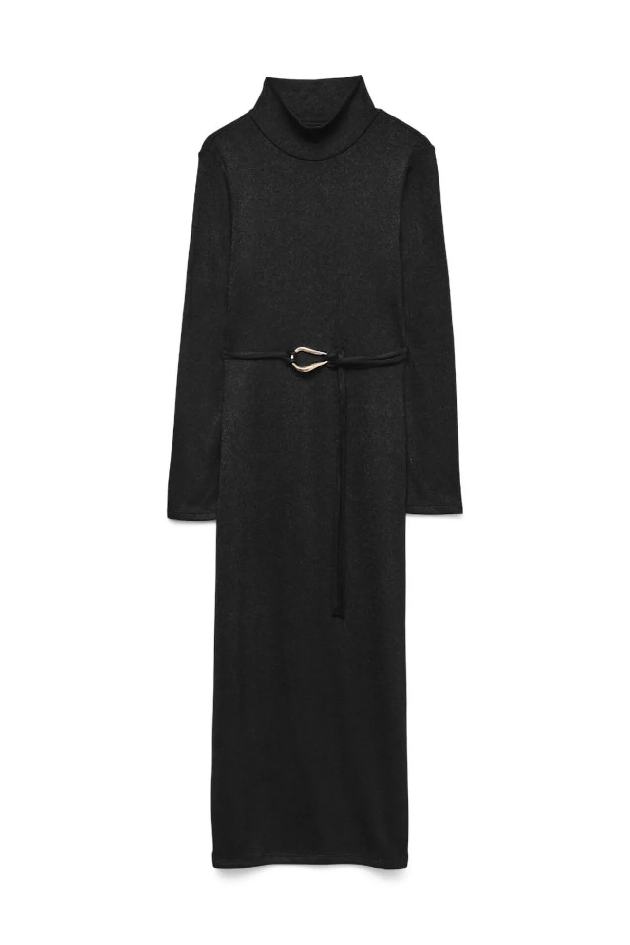 Vestido midi de malha com gola malha