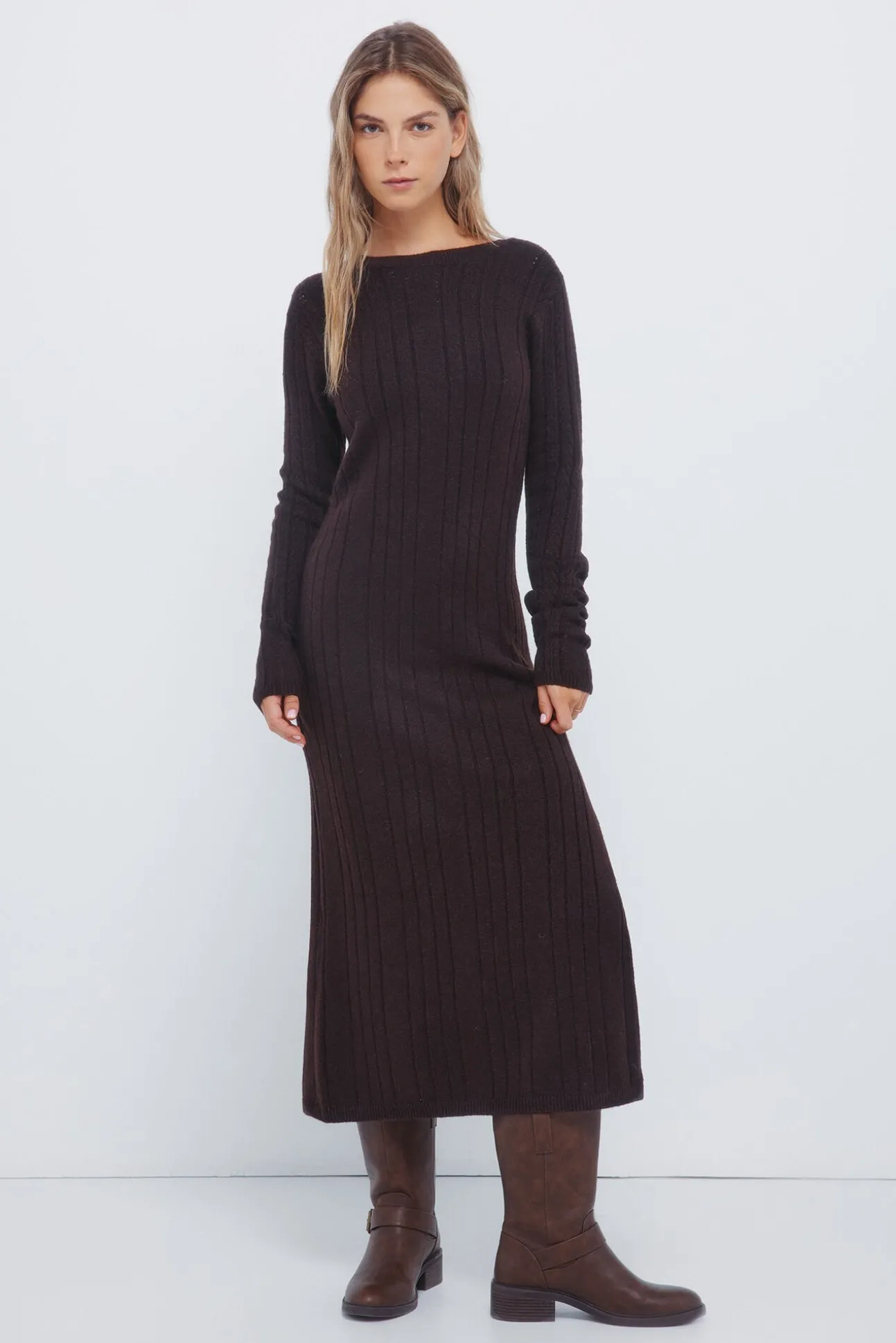 Vestido midi de malha Pointelle