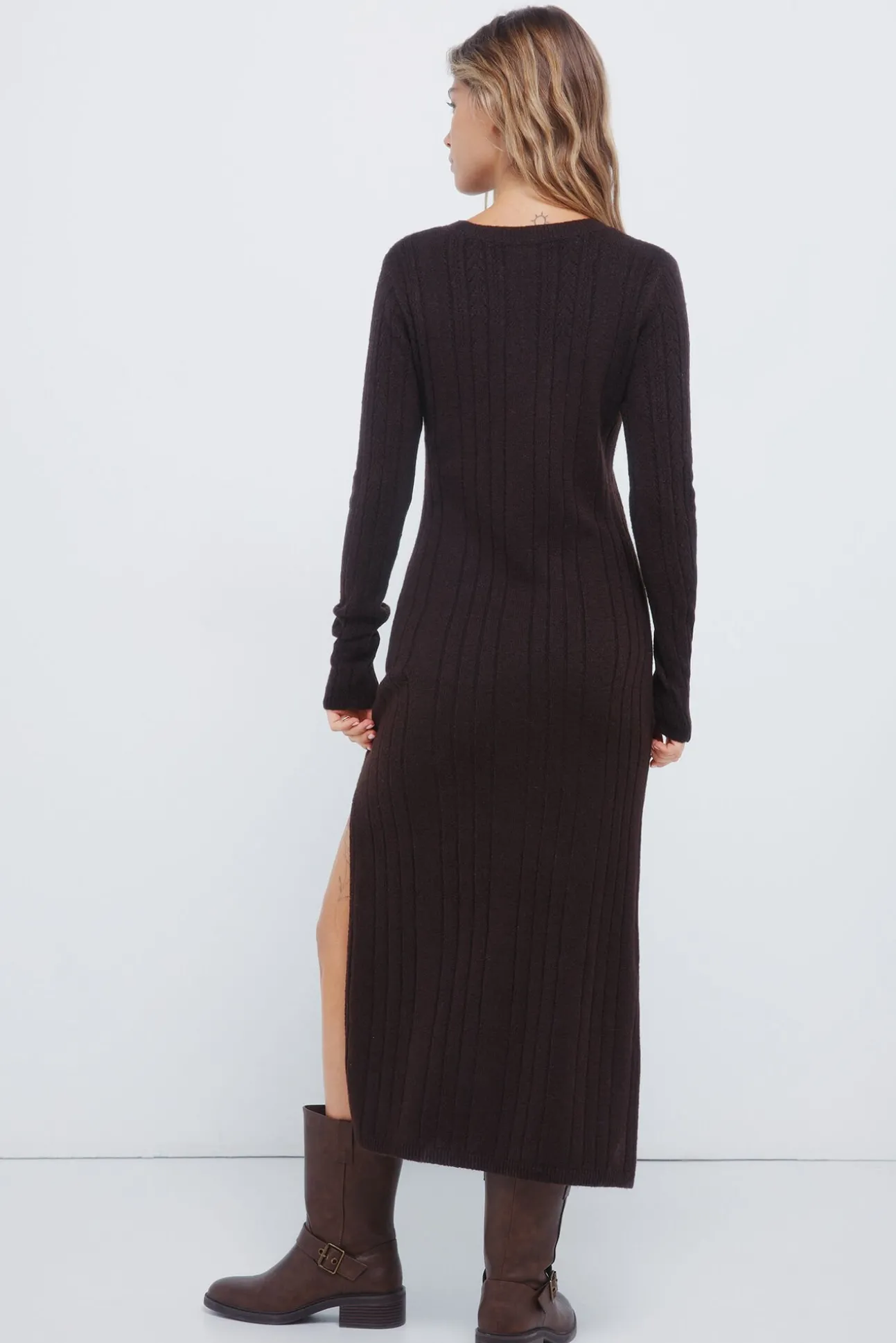 Vestido midi de malha Pointelle