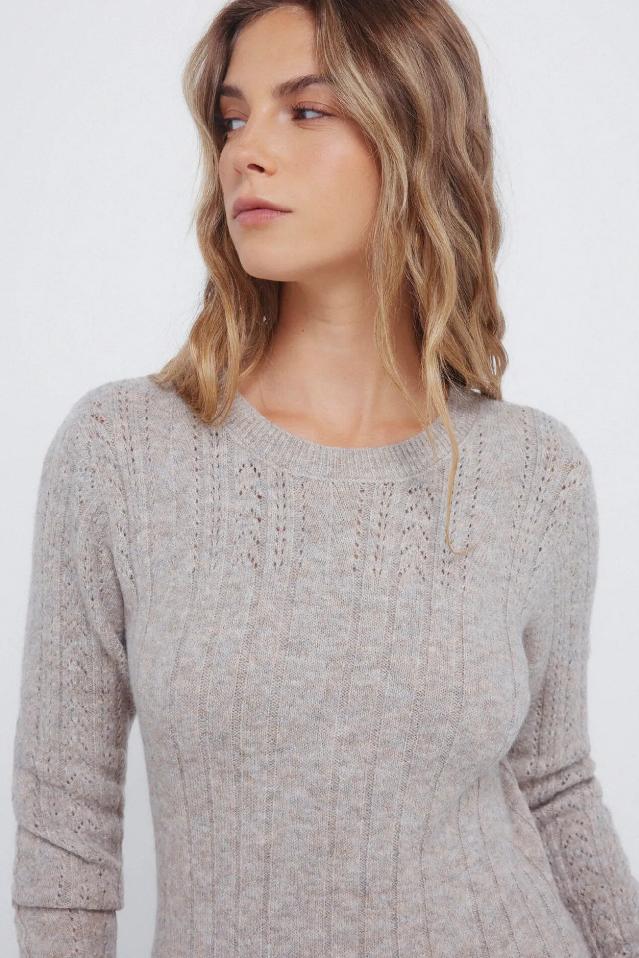 Vestido midi de malha Pointelle