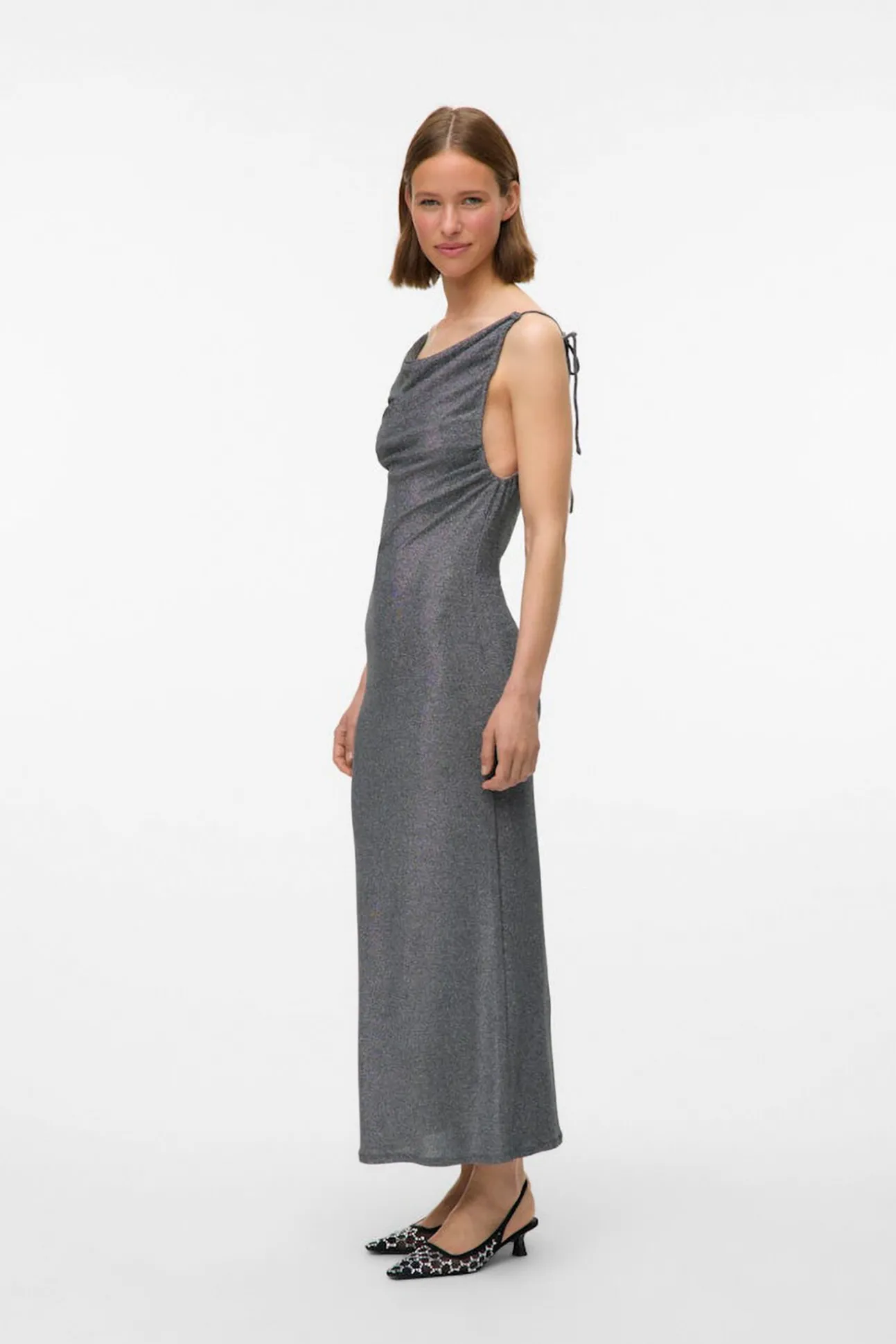 Vestido midi de tecido metálico