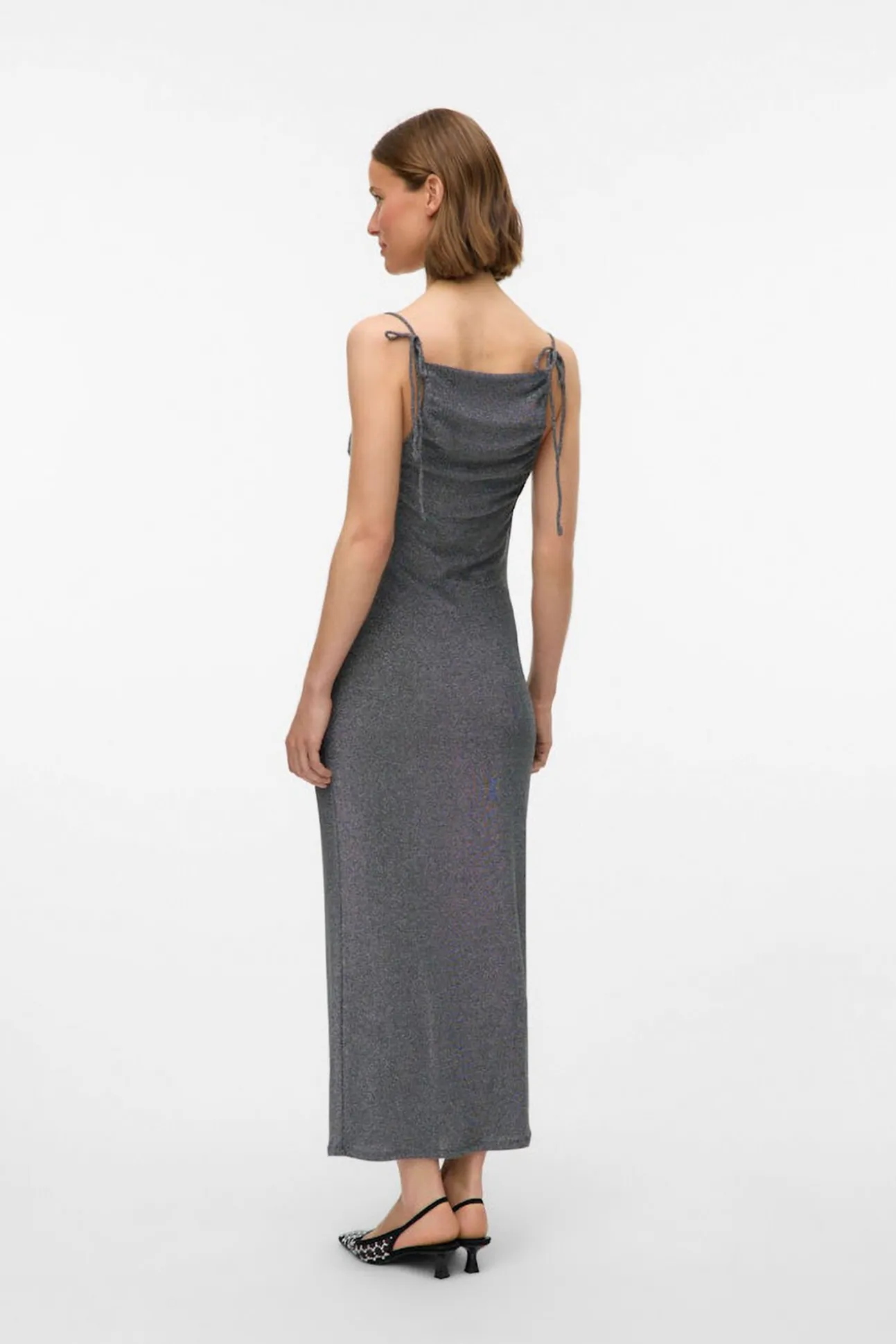 Vestido midi de tecido metálico