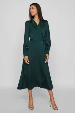 Vestido midi envolvente em cetim