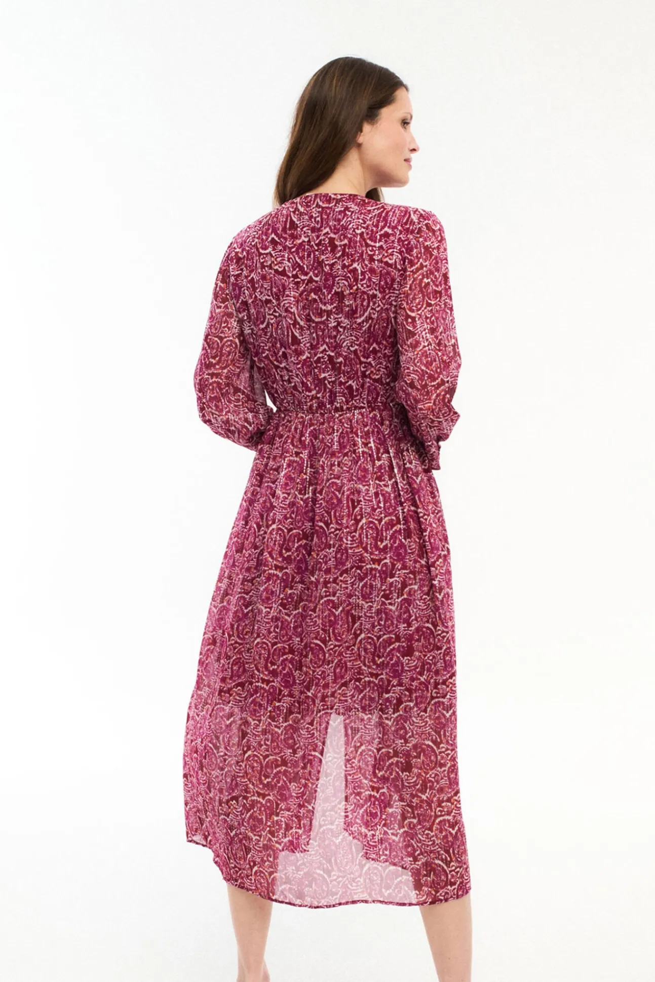 Vestido midi estampado com lurex