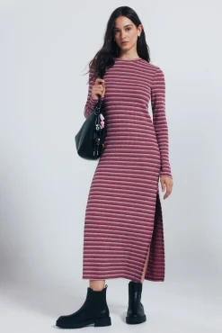 Vestido midi estruturado riscas e justo