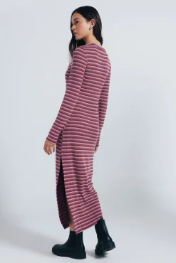 Vestido midi estruturado riscas e justo