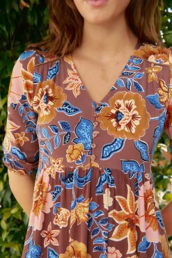 Vestido midi Eve com estampado de terra