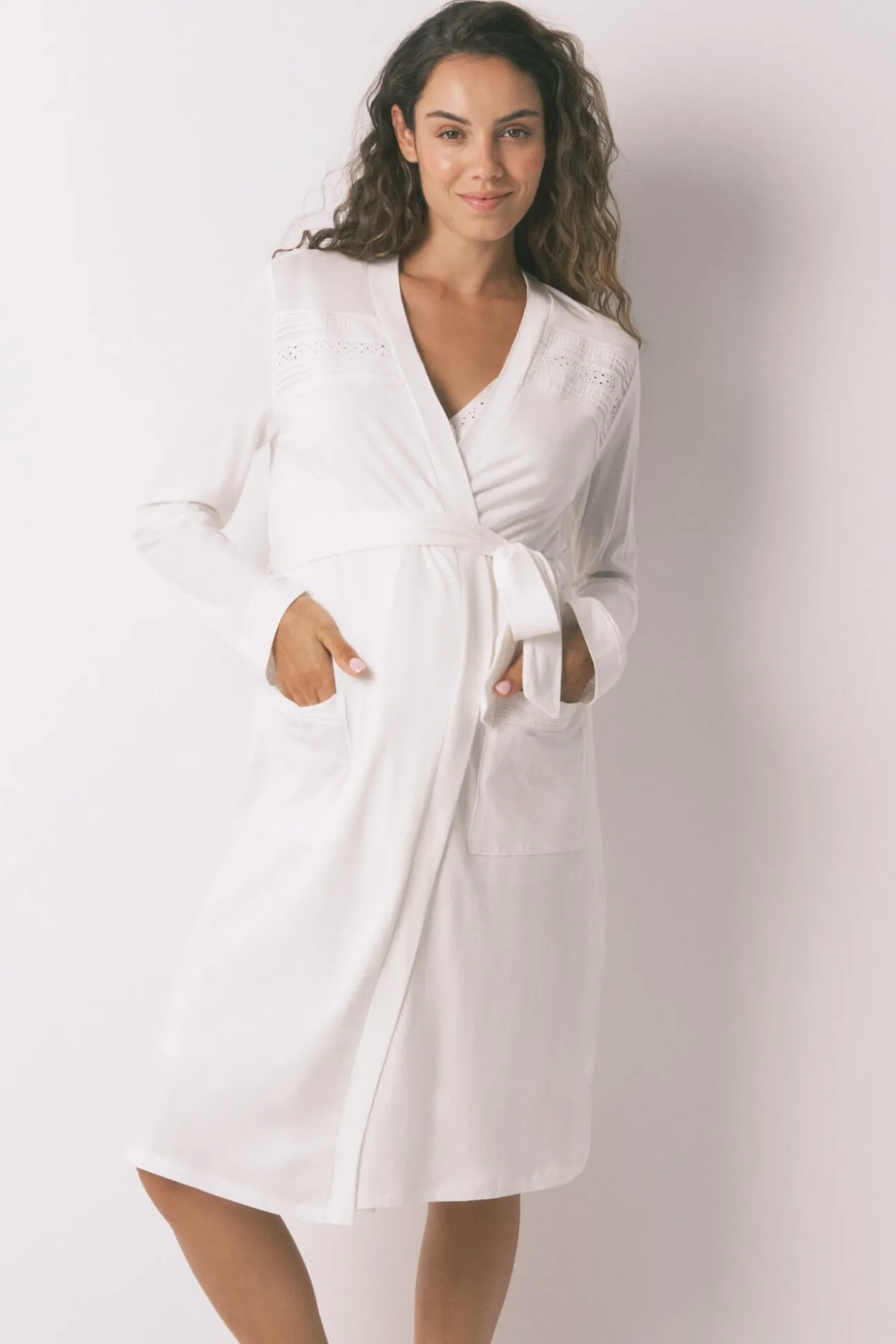 Vestido robe de maternity em algodão branco