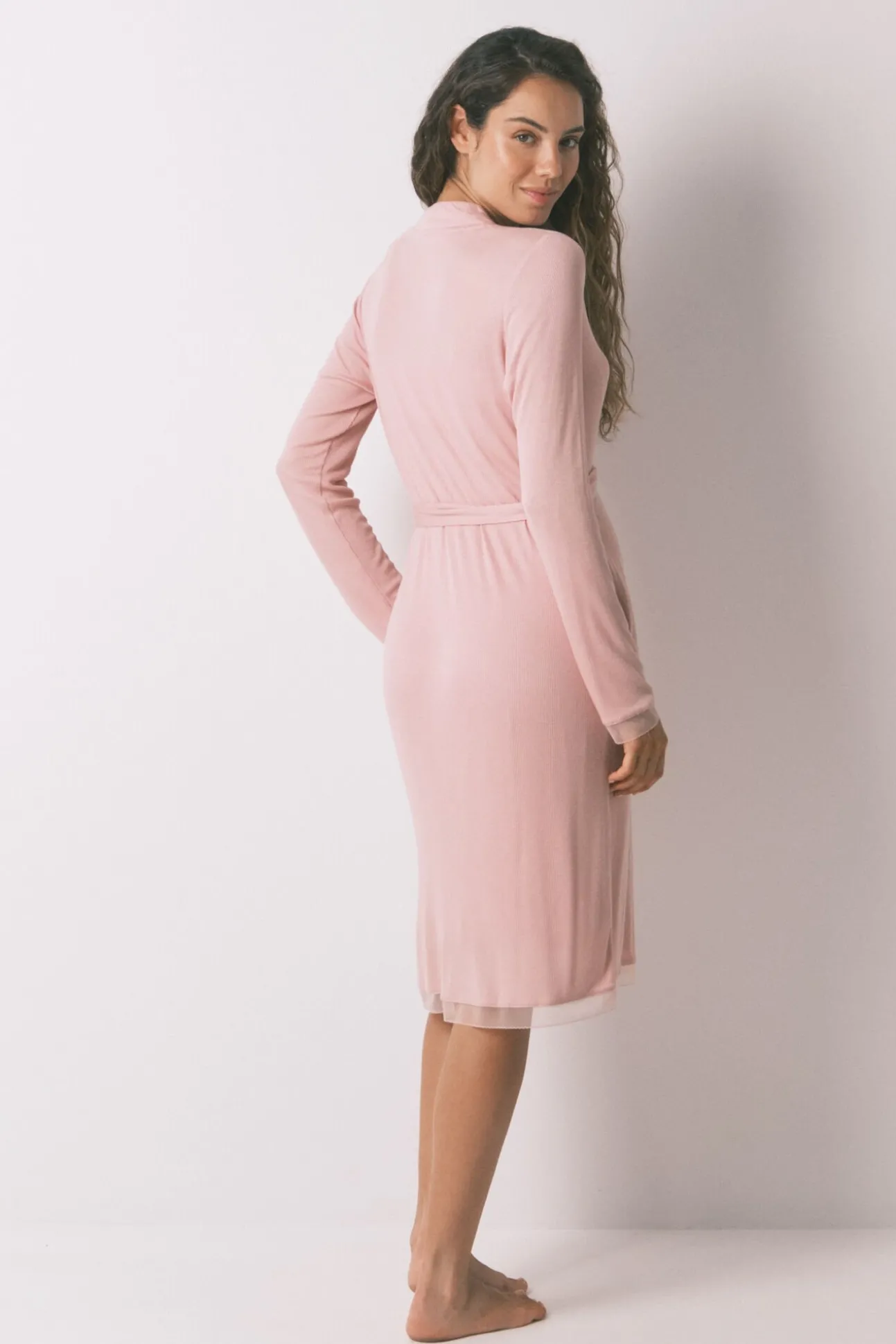 Vestido robe rosa canelado para maternity